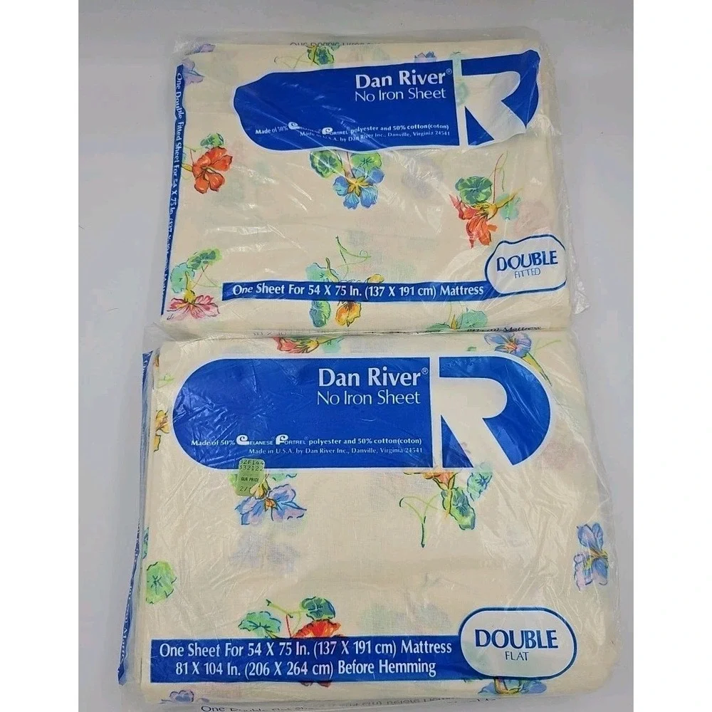 Dan River Double Flat & Fitted Sheet Vintage NOS Floral Poly Cotton‎ Blend New
